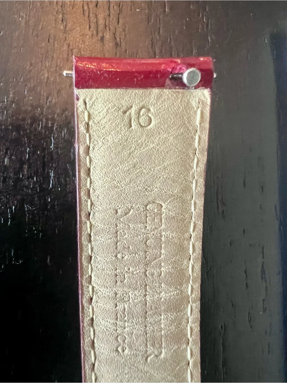 Michele Glossy Red Patent Leather Watch Strap with Silver Buckle